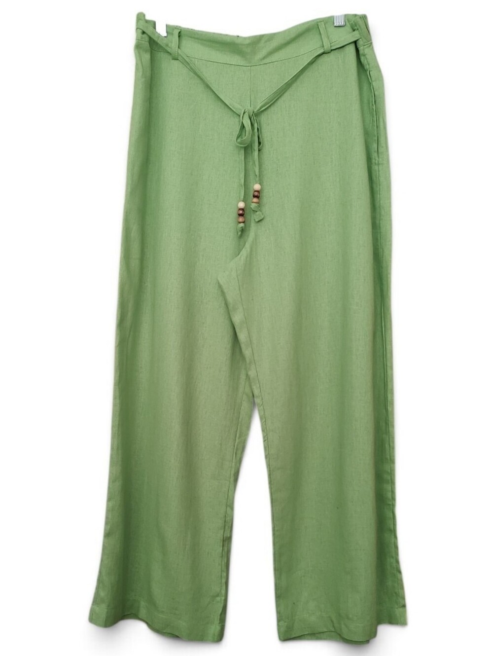 New Women’s Light Green Faux Tie-Waist Wide-Leg Linen Blend Pants Large